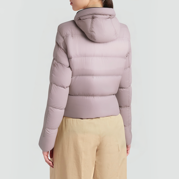 Light pink short hooded down jacket