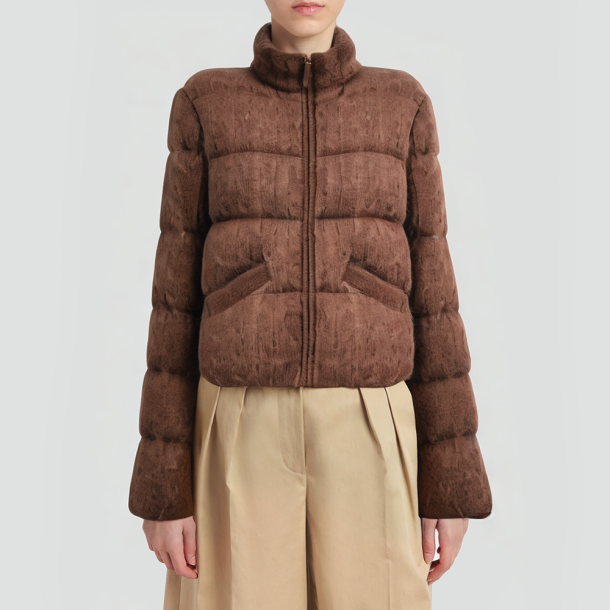 High-neck mohair blend down puffer jacket