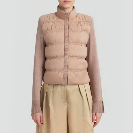 Stand-collar Knit-Sleeve Goose Down Lightweight Jacket