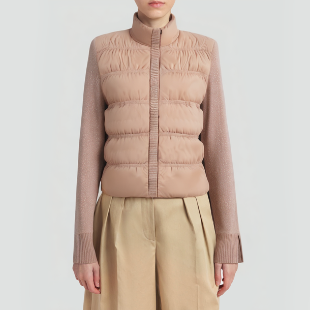 Stand-collar Knit-Sleeve Goose Down Lightweight Jacket