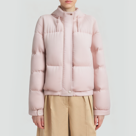 Soft pink short hooded down jacket
