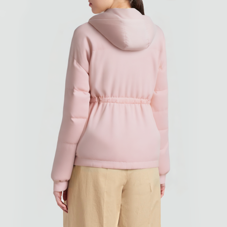 Soft pink short hooded down jacket