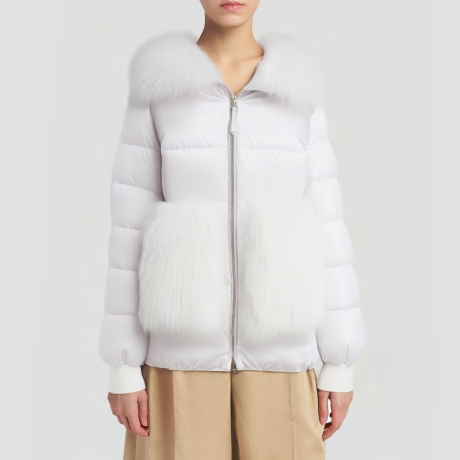 Luxury short down jacket with white fox fur collar