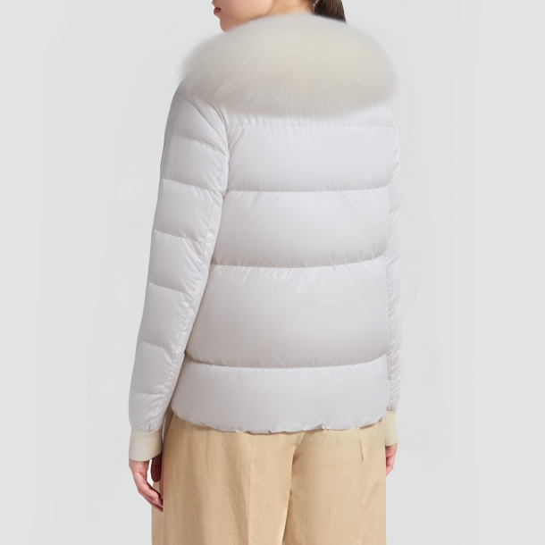 Luxury short down jacket with white fox fur collar
